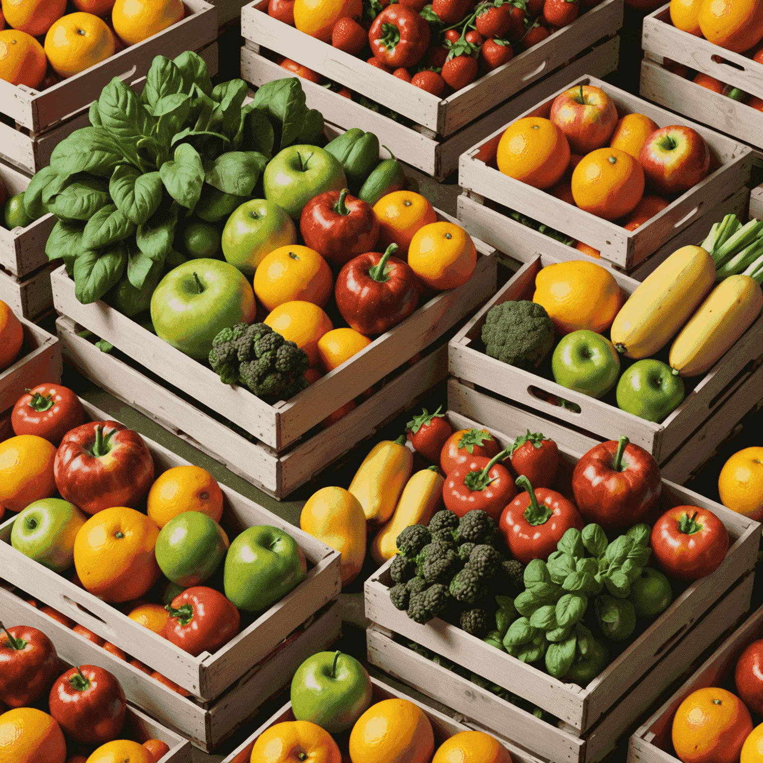 Assortment of fresh fruits and vegetables in crates, ready for delivery by NexusProviders