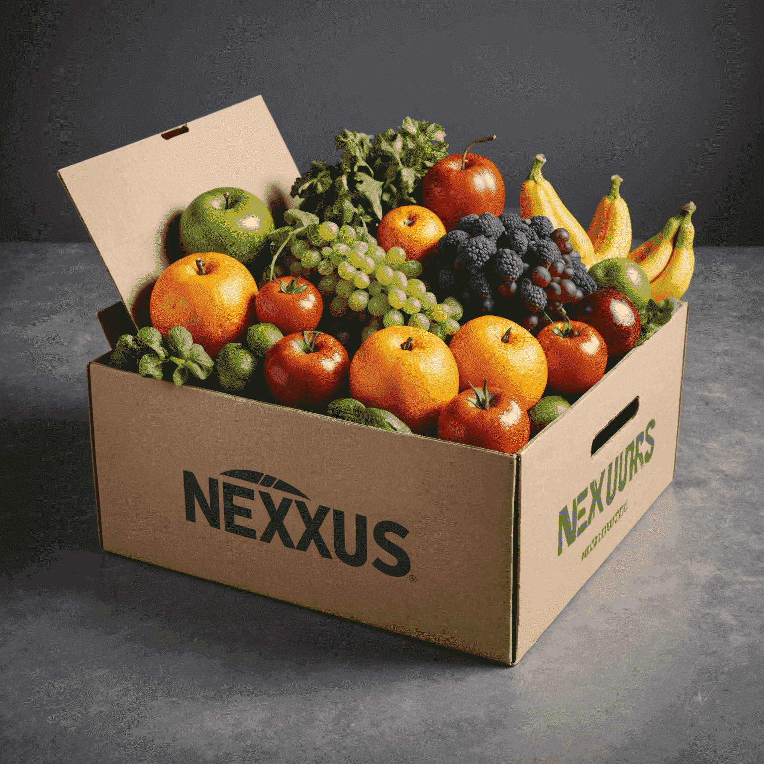 A variety of fresh fruits and vegetables in a delivery box from NexusProviders