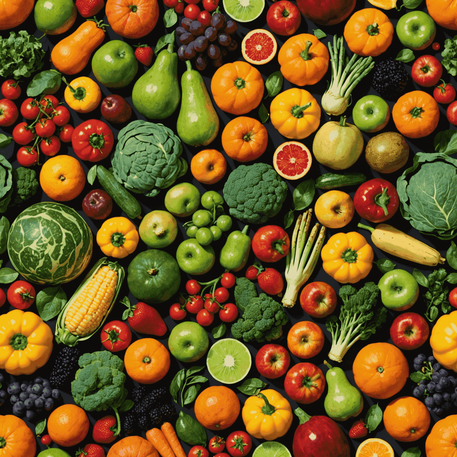 A collage of seasonal produce, showcasing the vibrant colors and textures of fruits and vegetables at their peak freshness during different times of the year.