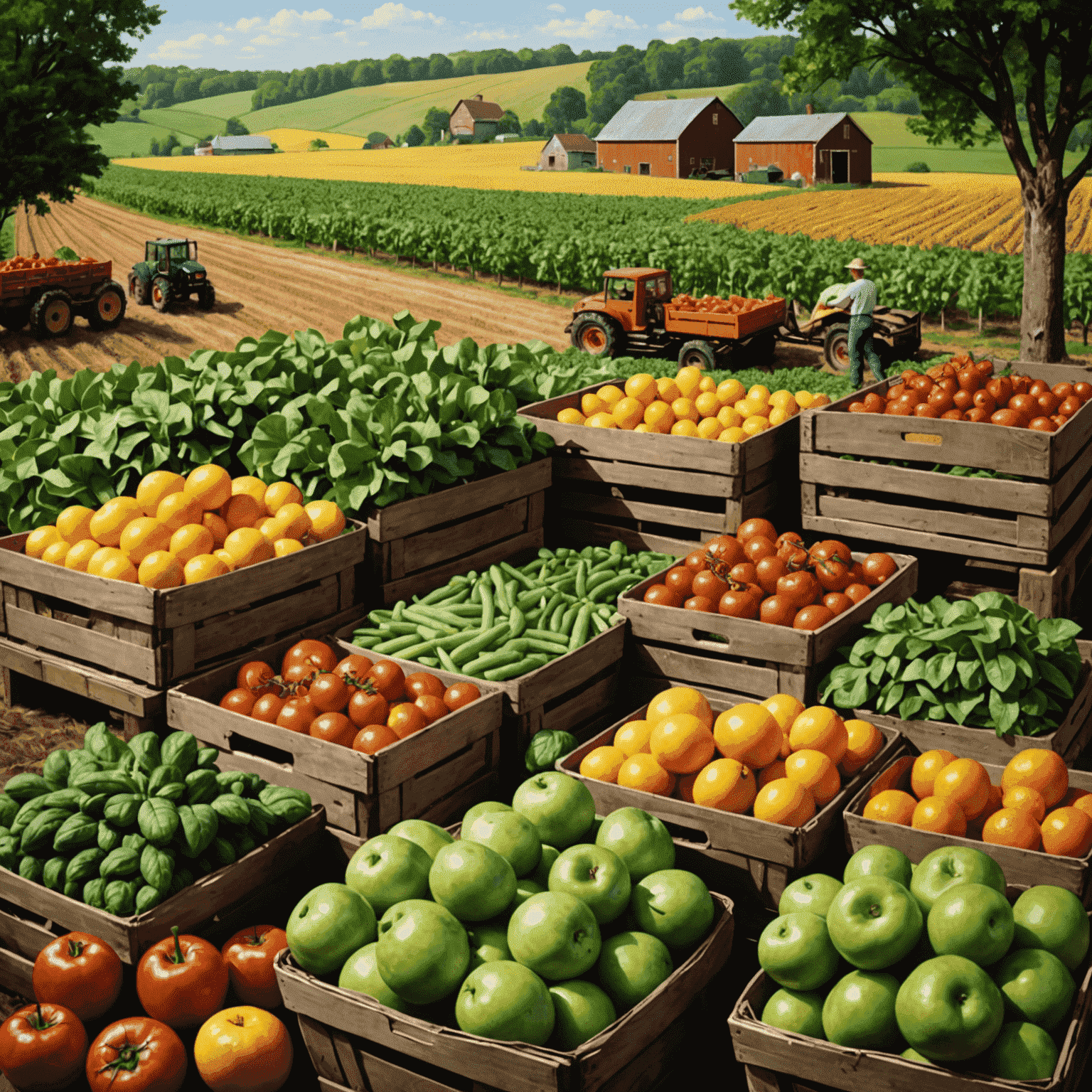 A series of images depicting the journey of fresh produce from the farm to the customer's table, including scenes of harvesting, packaging, and delivery.